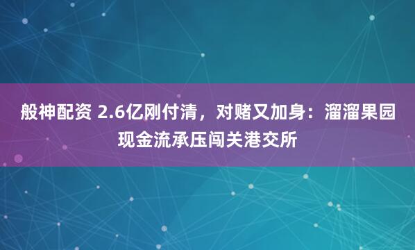 般神配资 2.6亿刚付清，对赌又加身：溜溜果园现金流承压闯关港交所